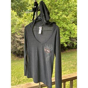 Harley Davidson Women’s Large Long Sleeve Shirt Top Hoodie V Neck Greenville,SC